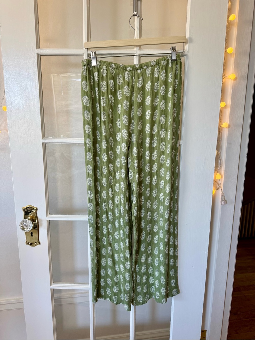 Olive Green Floral Print Soft Textured Lounge Pants with Stretch Waistband (14”)